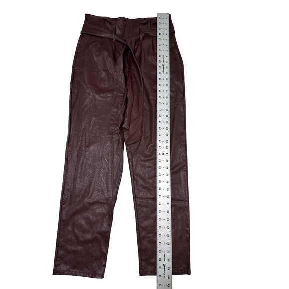 Commando Faux Leather Paperbag Pants Women Medium Brown High Rise Cropped Belted - Picture 4 of 13